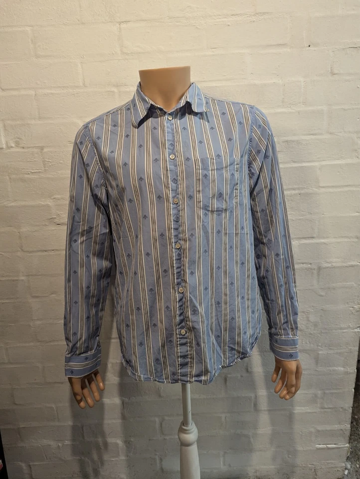 Mens Gucci Shirt Bee Monogram Embroidered Striped 41 / 16 Blue long sleeve - Image 3 of 4