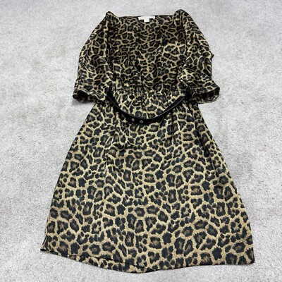 Michael Kors Dress Brown Black Animal Print 3/4 Sleeve Women's