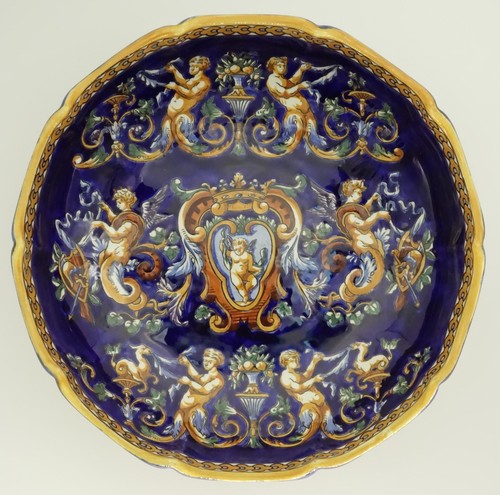 MELON BOWL RENAISSANCE BLUE DECOR - GIEN EARTHENWARE - FRENCH ANTIQUE