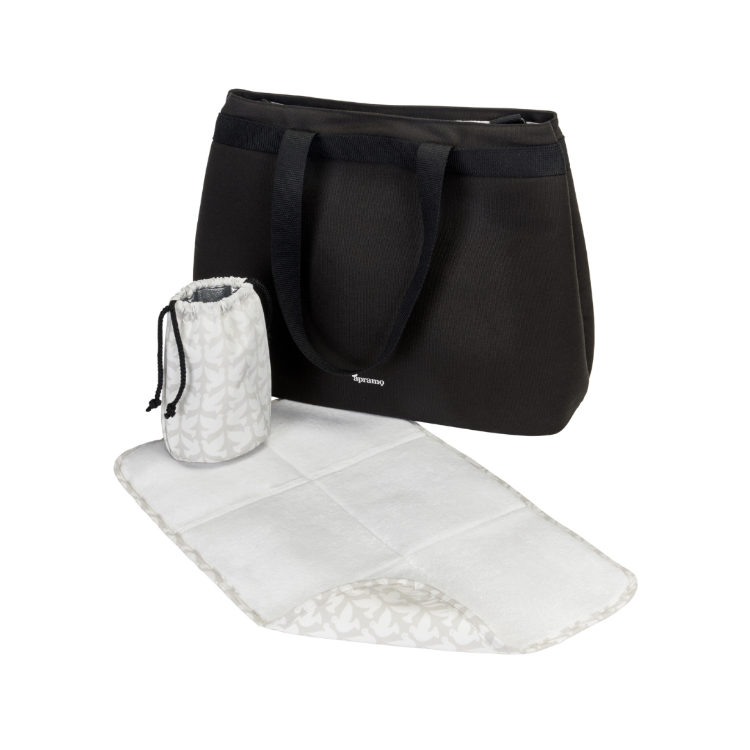 apramo tote baby changing bag black with changing mat for stroller