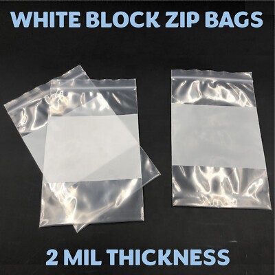 13''x15'' Reclosable 2MIL White Block Zip Writable Zipper Baggies Seal Lock Bags