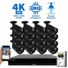 16 4K AI Smart Varifocal Camera 16CH PoE NVR Color Night Vision Security System