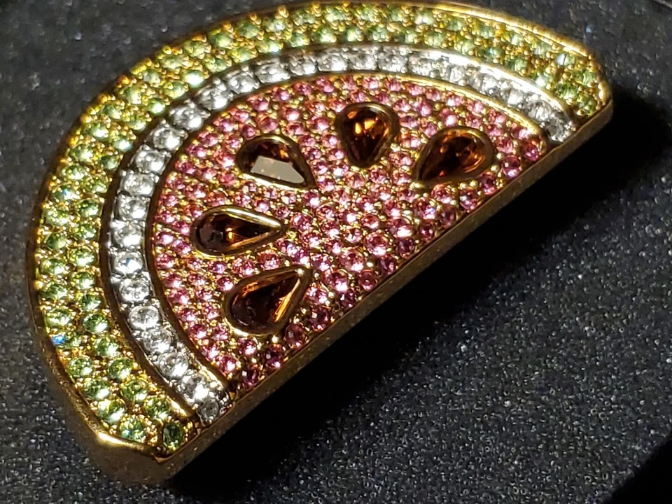 Broche prendedor cristal Swarovski sandía rosa chapado en oro 22k Foto 3 de 4