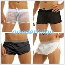 Men Sexy Boxer Trunks See-through Drawstring Shorts Briefs Swimwear