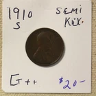 1910-S Lincoln Wheat Cent Semi-Key Good++
