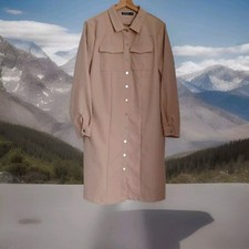 NASTY GAL Womens Beige  Long Sleeved Collared Faux Suede Shirt Dress Size 10 