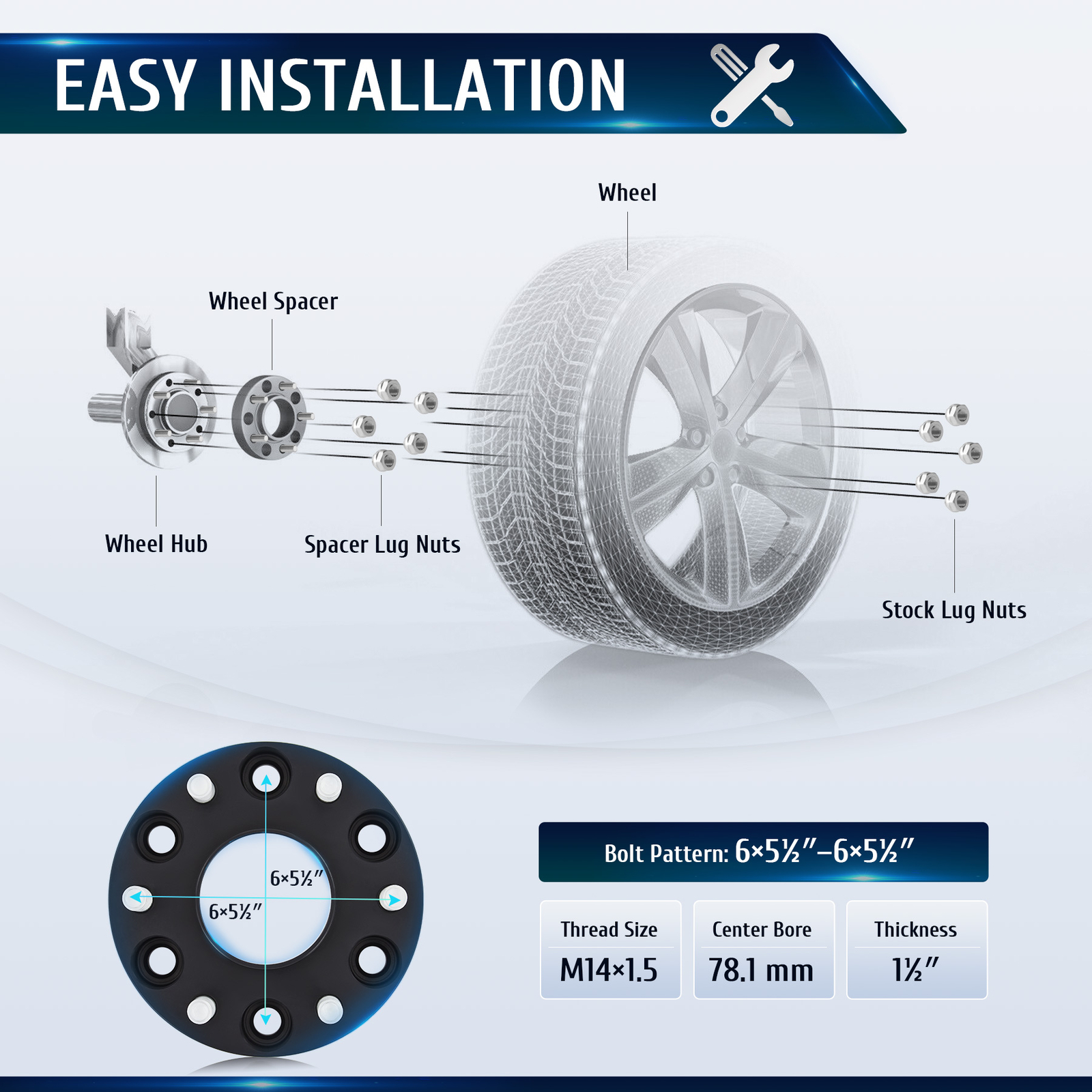 OMT 4PCS 1.5" Thick  6x5.5 Wheel Spacers For Chevy Silverado GMC Sierra 1500