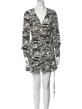REFORMATION Casual Black White Wrap Printed Long Sleeves Mini Dress XS