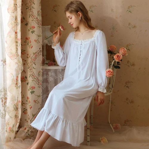 Damen Baumwolle Nachthemd Kurzarm eckiger Ausschnitt Pyjama Schlafkleid - Bild 8 von 34