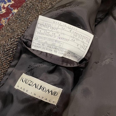 Krizia Uomo Herringbone Tweed Overcoat Made in Italy Size 52 Black 