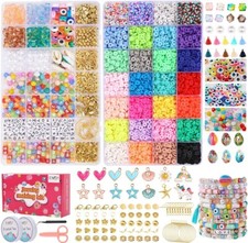 7200 Clay Beads Bracelet Making Kit,24 Colors Spacer Flat Beads for Jewelry Maki