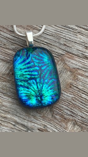 Dichroic Glass Pendant Handmade Cornwall Turquoise Blue Ocean Waves - Picture 3 of 6