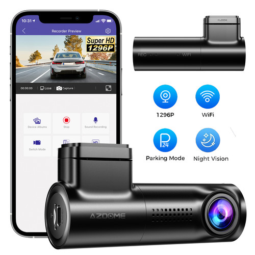 AZDOME Dash Cam WiFi 1296P 24H Parking Modes Night Vision G-Sensor 1080P Camera