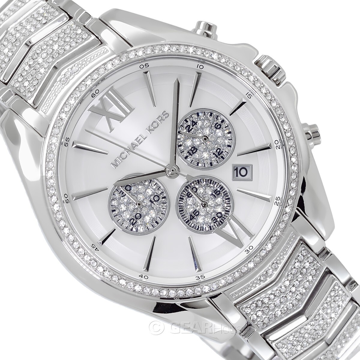 Michael Kors Oversized Whitney Womens Glitz Watch Silver Pave 