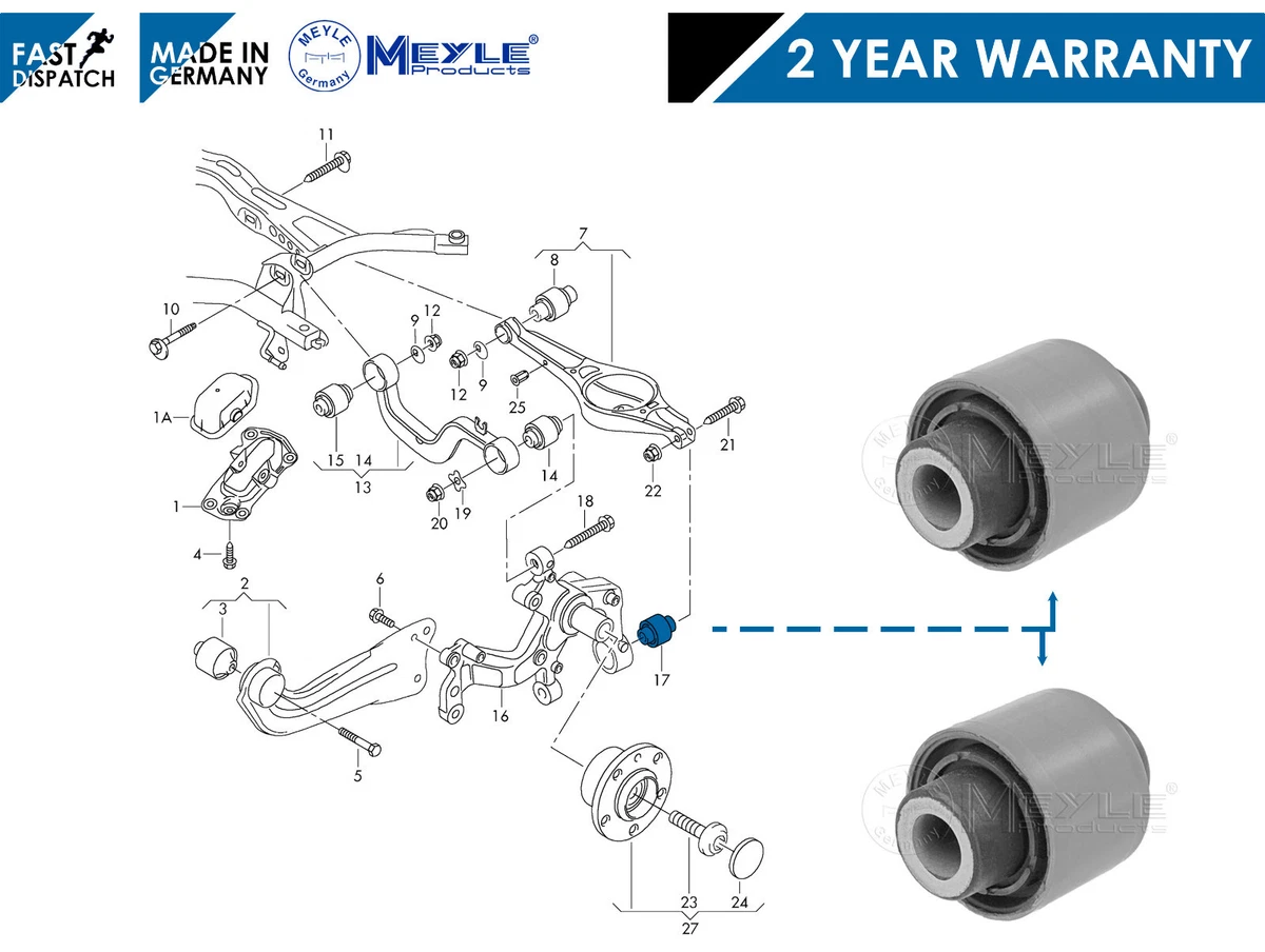 FOR VW GOLF MK5 V 1K 2004- REAR LOWER SUSPENSION ARM OUTER BUSH 