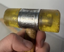 Yellow Resin Metal Mallet Hammer Wooden Handle Retro 12" USA Tool Head