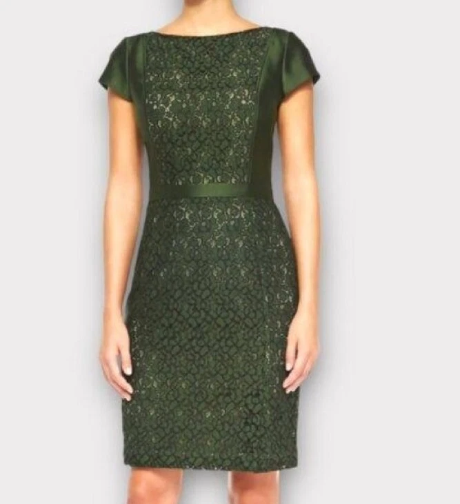 Abito tubino donna Tory Burch Mariana Douglas verde abete nero taglia 8 $450