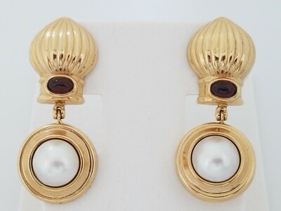 Vintage Antique Dangling Earring Mobe Pearl Amethyst 14k Yellow Gold Omega Backs