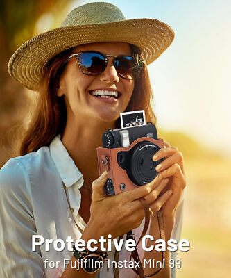 Custodia In Pelle Per Fotocamera Instax Mini 99 Con Tracolla – Protezione Marrone - 4