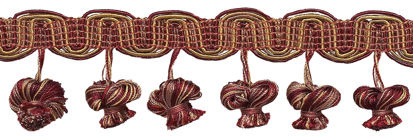 Burgundy Taupe Gold 2"" Onion Tassel Fringe Trim Cranberry Harvest [5 Yards]