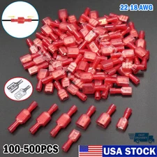 100/500Pcs 22-18 AWG Insulated Male Female Spade Terminals Crimp Wire Connectors