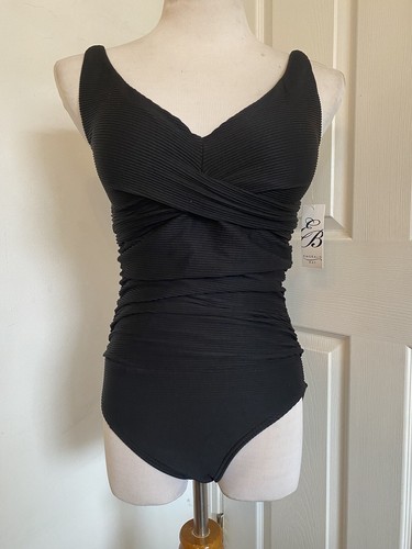 Emerald Bay Black One Piece Criss Cross Detail Swimsuit Size 8 NWT - Picture 1 of 8