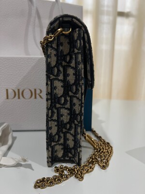 Christian Dior Saddle Pouch Chain Shoulder Bag Blue Dior