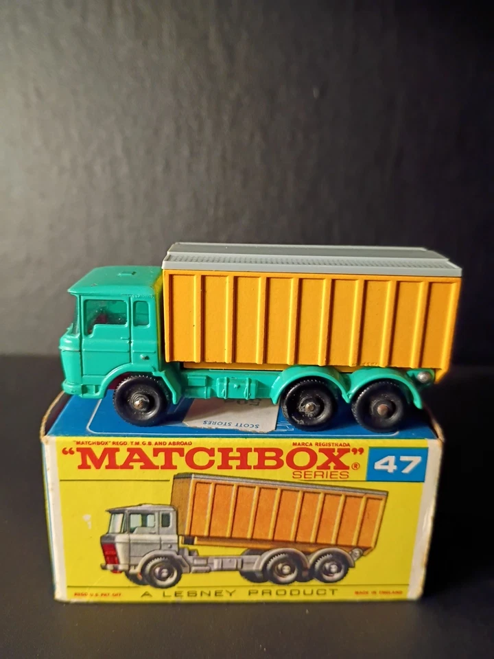 Matchbox Rare #47C DAF Tipper Container Truck AquaI Crisp Orig F2 Script Box - Image 2 of 4