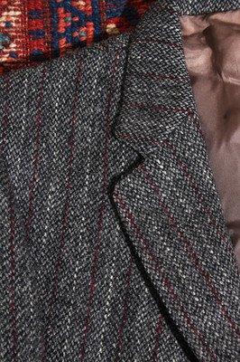Vintage Saks Fifth Avenue Harris Tweed Wool Mens 42 L Charcoal Red Stripe