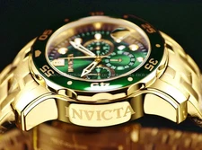 NEW Invicta Men's 48mm PRO DIVER SCUBA Chronograph Gold Tone SS Green Dial Watch