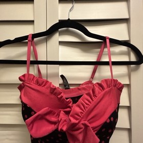 Victoria's Secret Sexy Little Things Chemise 36C Black Pink Babydoll Polka Dots