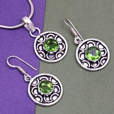 Peridot   Gemstone Handmade Pendant Jewelry Set Quartz Necklace 20-22