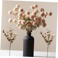 Fake Flowers Silk 10 Mum Stems Eucalyptus Arrangement, Faux Flowers For Beige