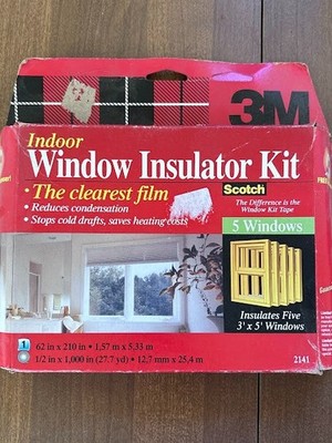 NEW 3M Indoor Window Insulator Kit. 5 Windows 3'x5' 62''x 210'' #2141 Tape 27yards
