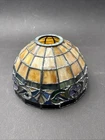 Vintage Tiffany-Style Stained Glass Lamp Shade Floral Purple-Green-Orange-12”