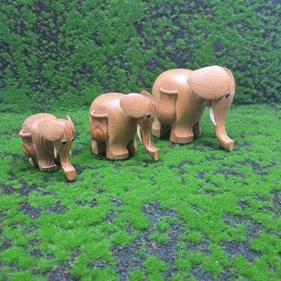 Mid Century geschnitzter Holz Elefant Zahnstocher Halter Taiwan 3er Set Vintage