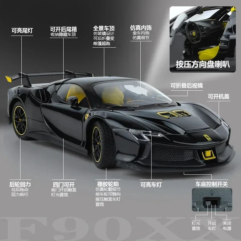 1:24 Ferrari SF90XX Sport Car Diecast Alloy Model Car Sound Light Pull Back New - Image 3 of 4