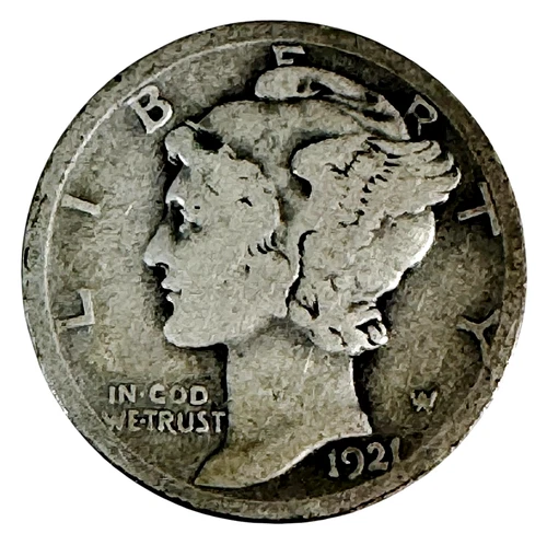 US 1921 D Mercury Silver Dime VG Denver Key Date 10C