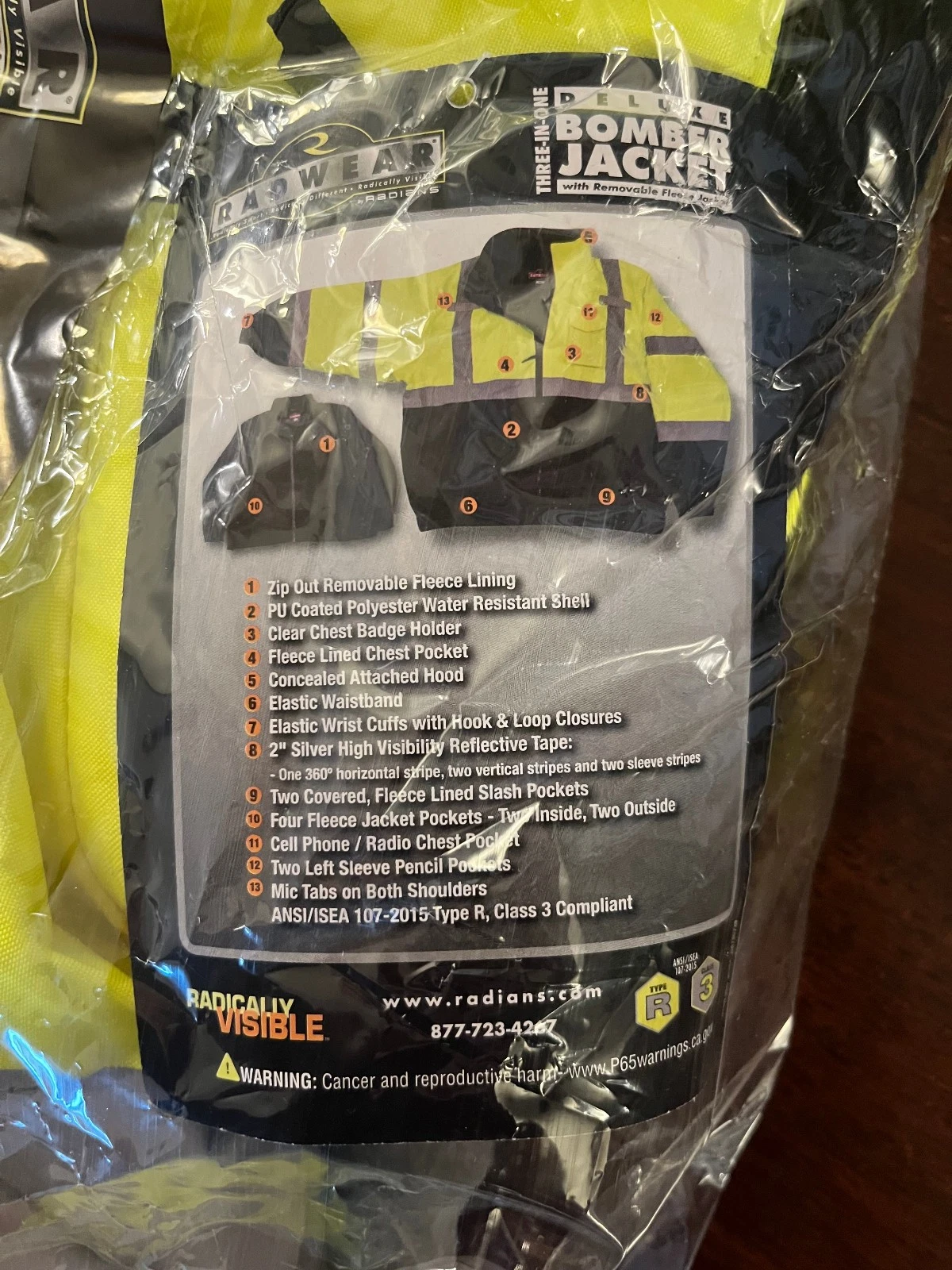High Vis Deluxe Bomber Jacket w/Removable Fleece Jacket, Medium, Radians SJ210B image 13