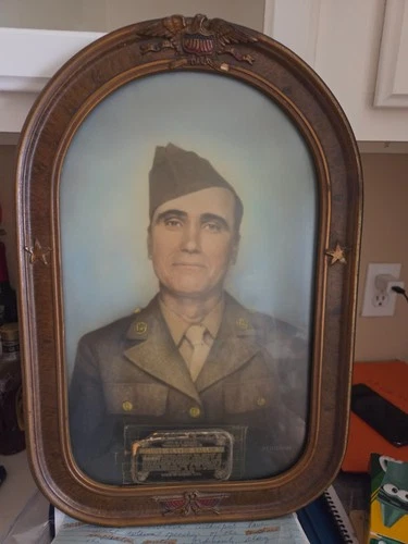 Vtg Framed Picture US Soldier Marines Army WW1 Military Ornate World War 1