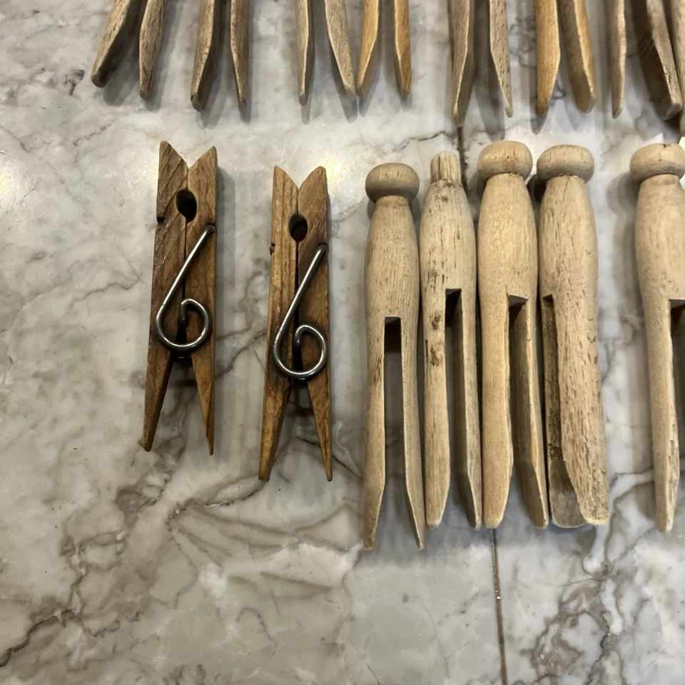 复古木质衣服别针混合套装 125 农舍洗衣乡村装饰工艺品 — 第 3/4 张图片