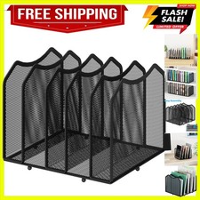 5-Section Vertical File Organizer, Black Metal Mesh Desktop Organizer, Mult...