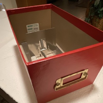 Red Rectangular Cardboard Storage Box with Lid and Brass Label Holder 1946RD