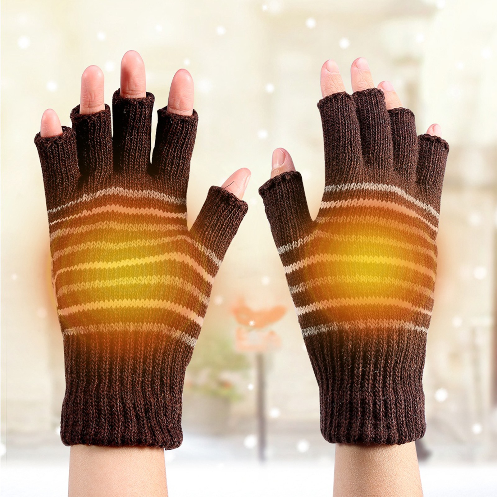 1 Pair 5V USB Winter Warm Heating Men Women Heated Half Finger Mitten BLW