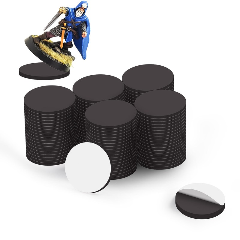 Evemodel 100pcs 25mm Round Magnetic Self-Adhesive Bases for Wargames Miniatures