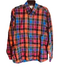 Paul Fredrick Men's Red Green Plaid LS Shirt Size 16 34-35 23x30 100 Cotton