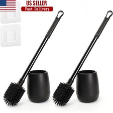Silicone Toilet Brush Set W/ Stainless Steel Handle Deep Cleaning Bathroom New