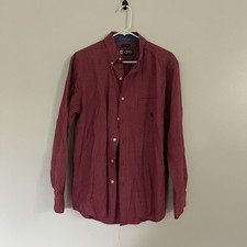 Chaps Men's Dress Shirt Large Red Checkered Button-Down Business Easy Care