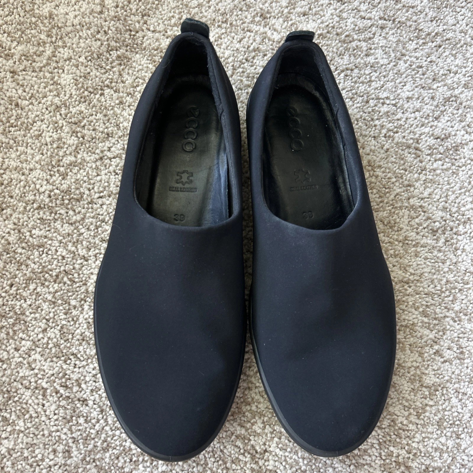 Scarpe mocassini Ecco Bella donna taglia 8 nere in morbida pelle nabuk slip on