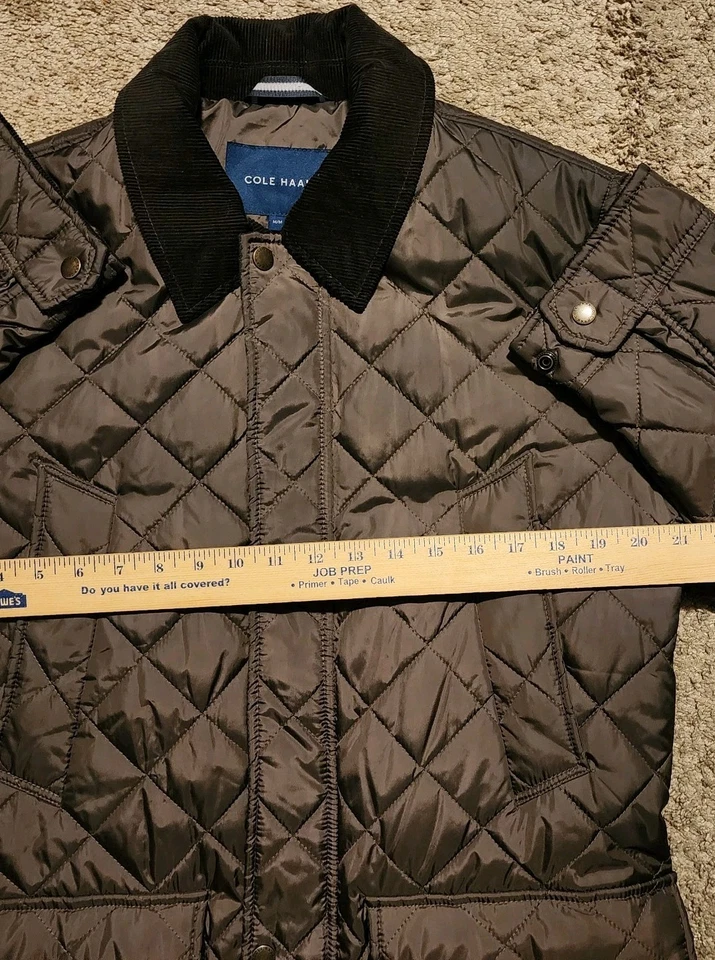 Abrigo Chaqueta Cole Haan Diamante Acolchado Talla M Forrado Codo Parches Tareas Bolsillos Foto 3 de 4